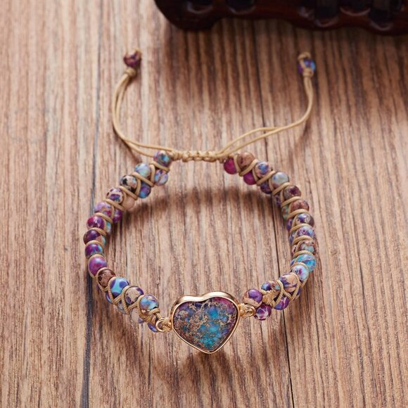 Mother to Daughter Inspirational Purple Jasper Heart Beaded Adjustable Bracelets - Picture 4 of 7